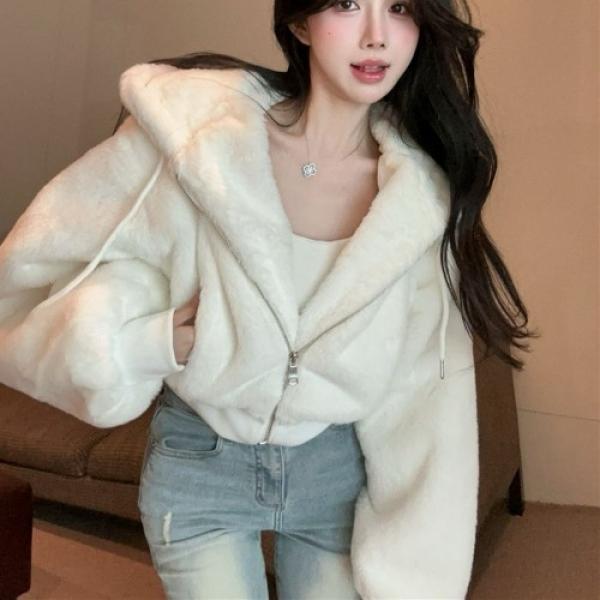 제시 인조밍크 퍼 크롭 후드 자켓 HES-102
