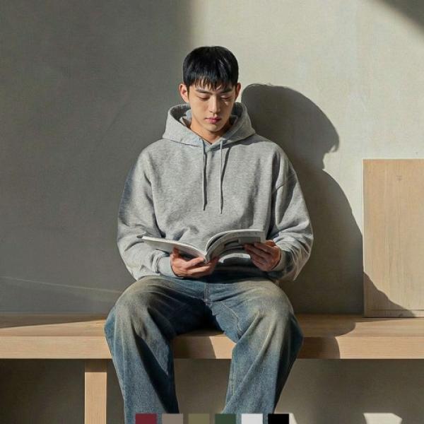 무지 오버핏 후드티 데일리 캐주얼코디