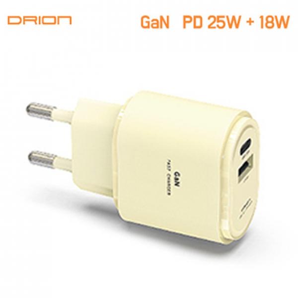 드리온 GaN PD QC 25W PPS 2포트 초고속 가정용충전기 [5V/3A/9V/2.77A/12V/2.08A] 분리형/케이블 미포함