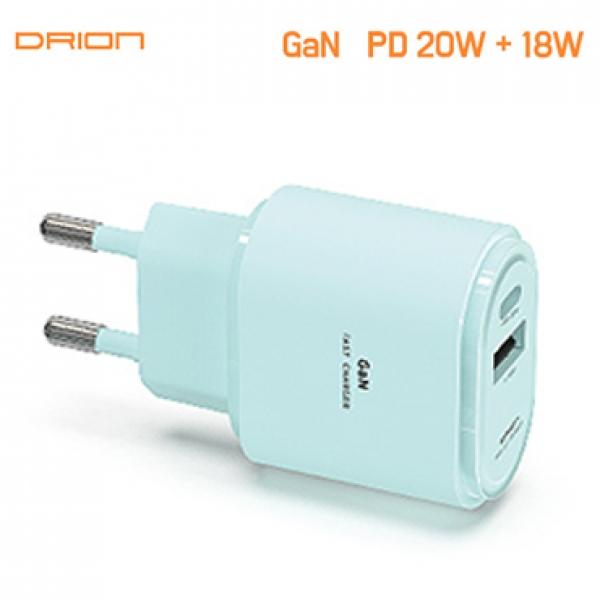 드리온 GaN PD QC 20W PPS 2포트 고속 가정용충전기 [5V/3A/9V/2.22A/12V/1.67A] 분리형/케이블 미포함