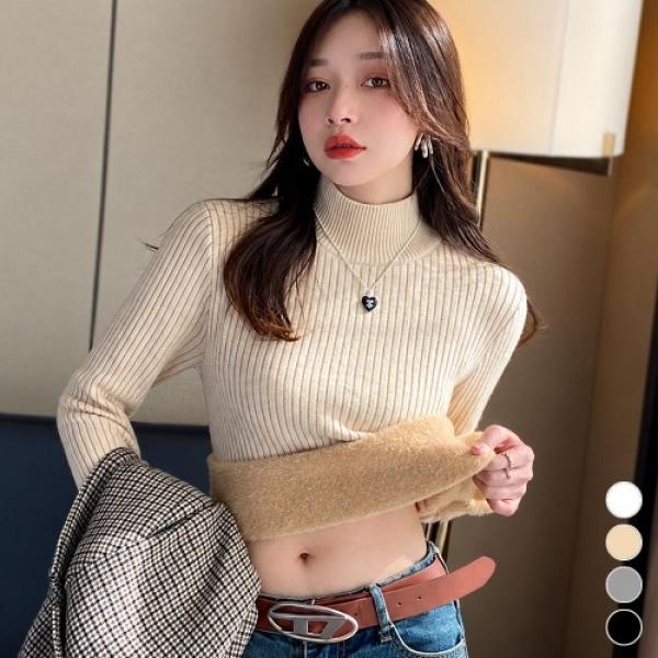 여성 겨울 소프트 털 안감 반목 골지 티셔츠 URK-618