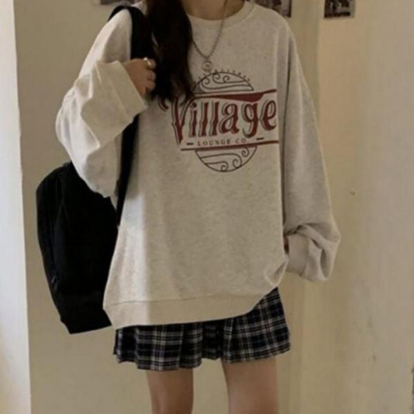 기모 3컬러 티셔츠 프린팅 여성 루즈핏 1P 맨투맨