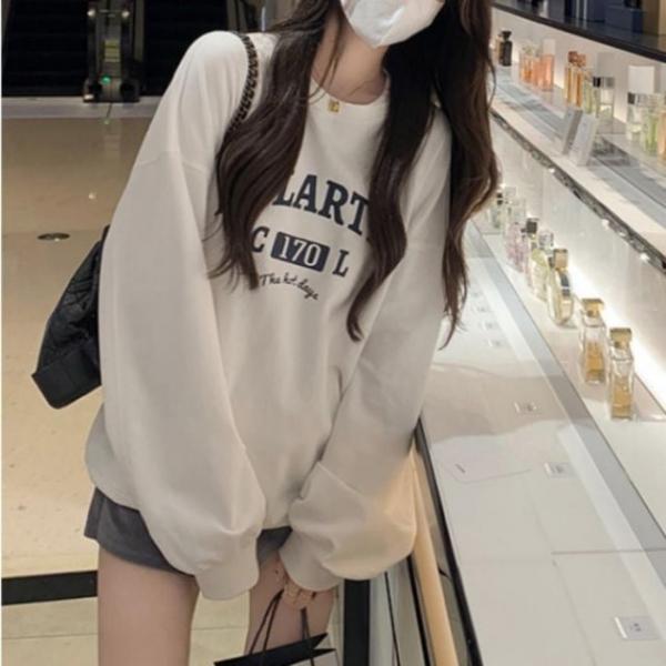 맨투맨 티셔츠 기모 봄 여자 크림 가을 여성 레터링