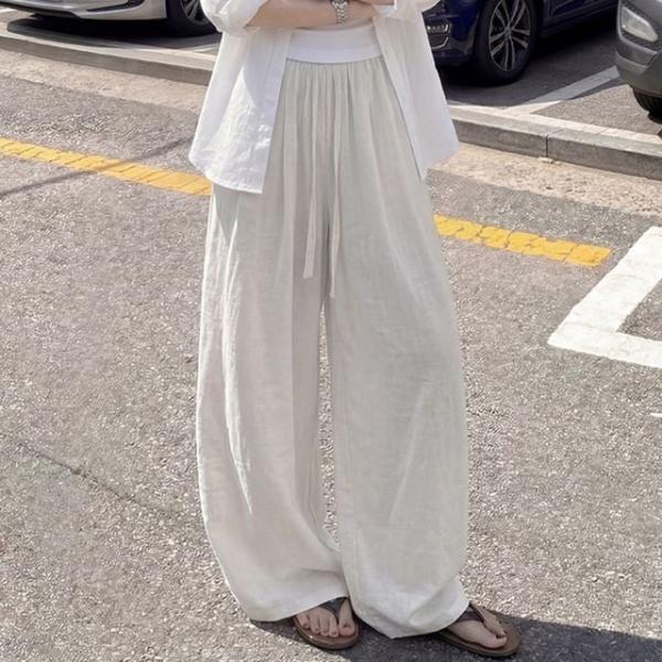 여성 린넨 와이드 밴딩팬츠 루즈핏 통바지