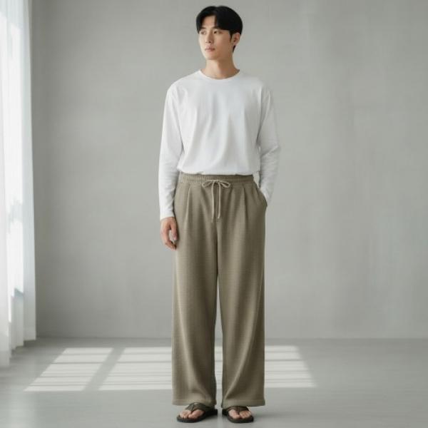 마크록 털안감 와플 앞핀턱 와이드 바지 SD-260915