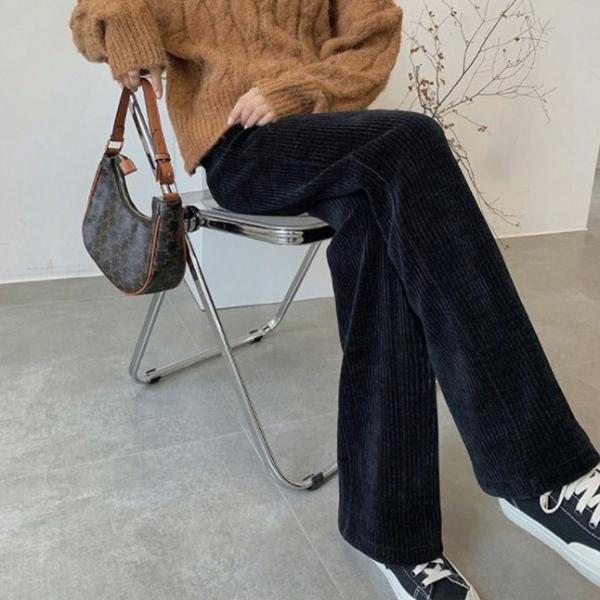 여성 코듀로이 밴딩 팬츠 골덴 바지 2색 블랙 아이보리 와이드 여자 골지 PANTS