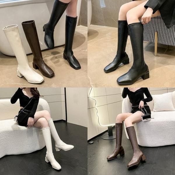 스퀘어핏롱부츠 통부츠 뒷지퍼 통굽 슬림 심플
