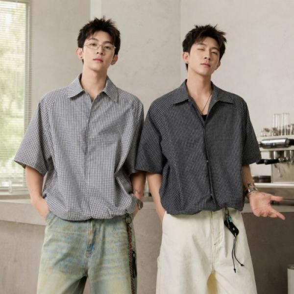빅사이즈 남성 루즈핏 체크 셔킷 셔츠 재킷
