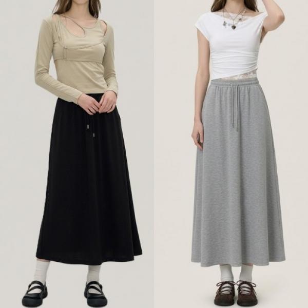 여성 소프트 터치 플레어 허리밴딩 스커트